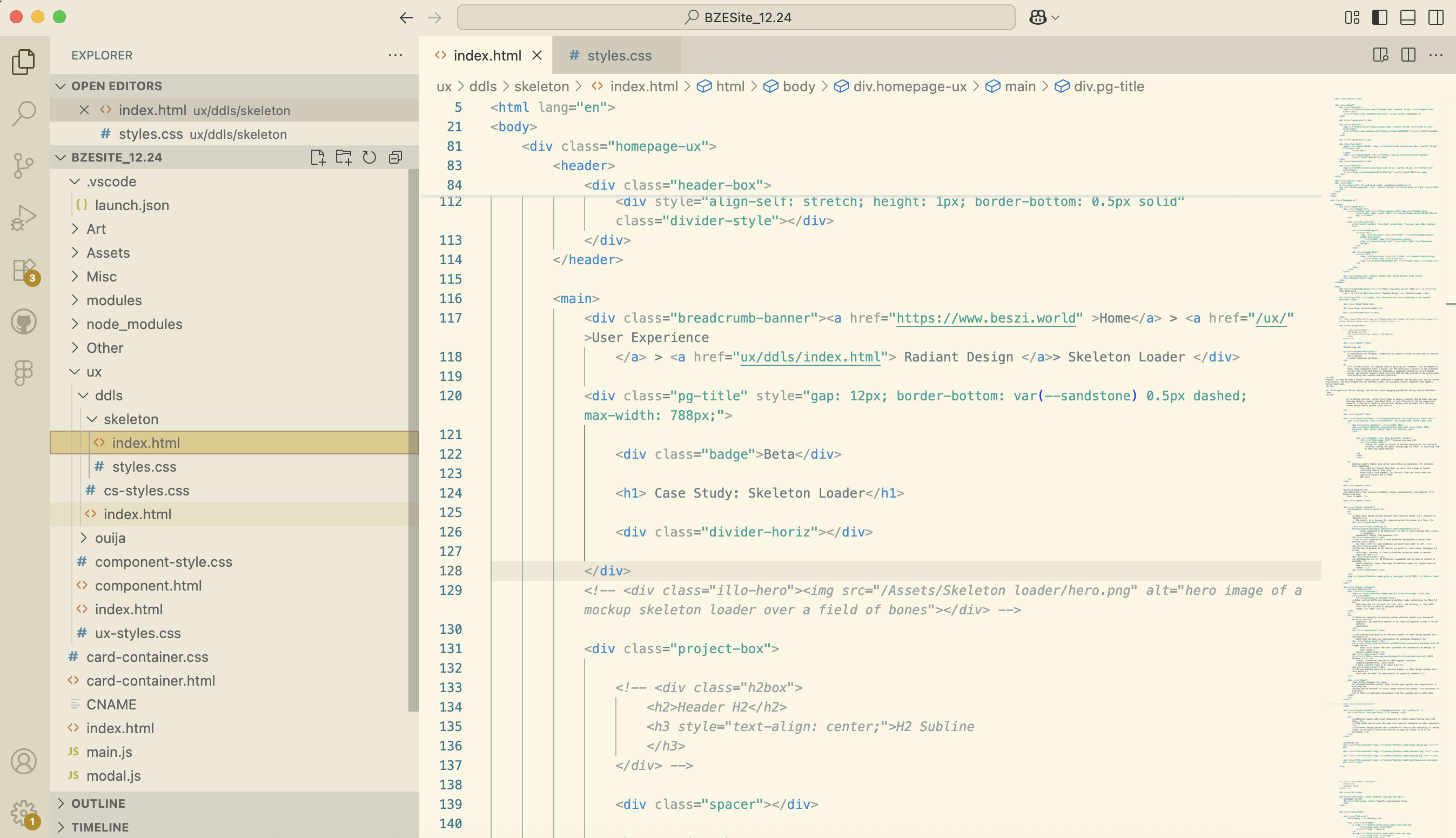 Screenshot of the site source code
